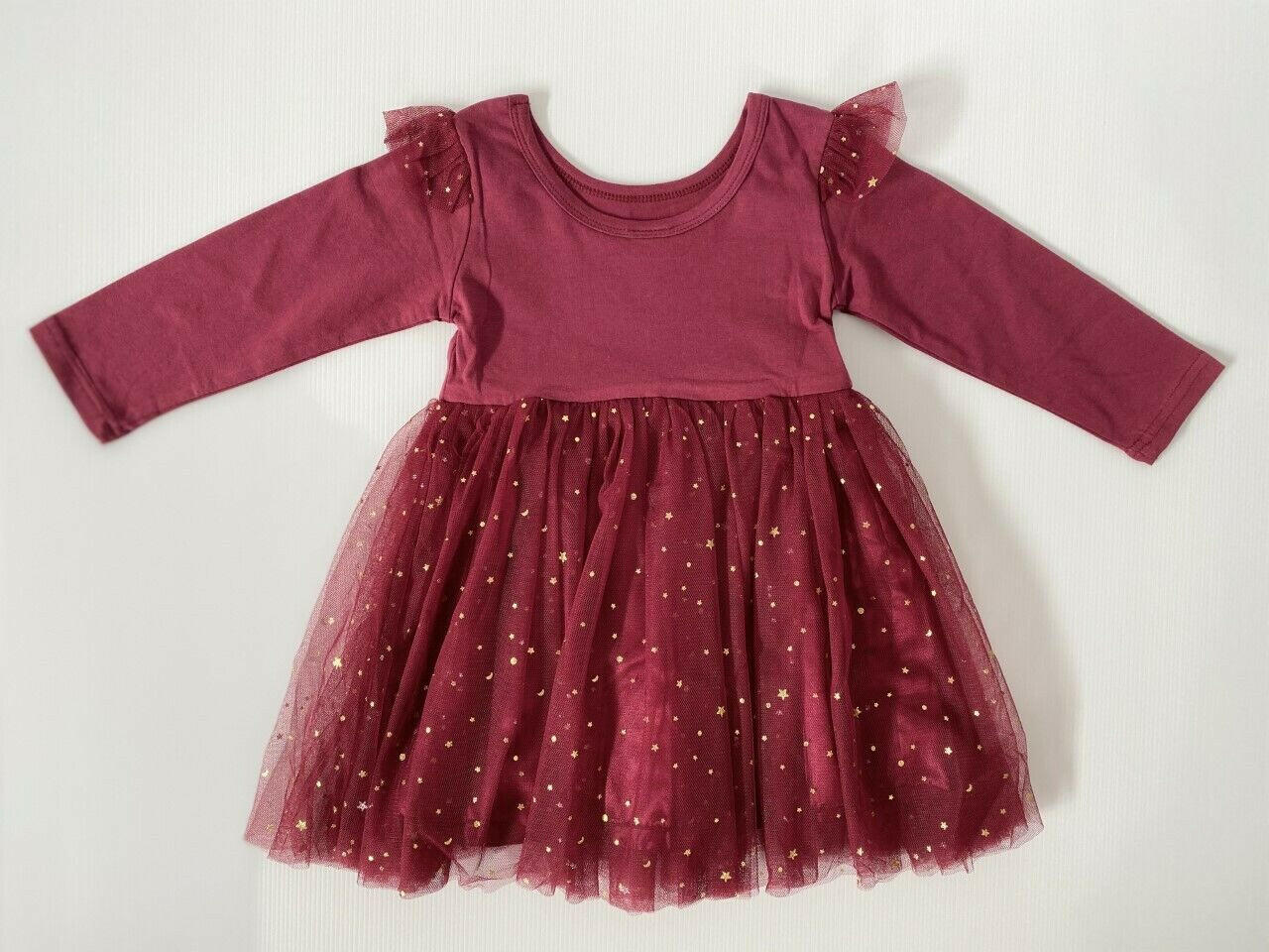 Girls dress burgundy gold stars and moon tulle girls dress