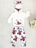 size 3-6 months new baby girls outfit white & rose hoodie, pants & headband set