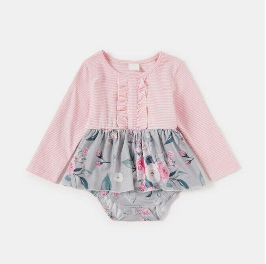 NEW Baby Girls Pink Stripe Floral Long Sleeve Dress