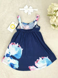 Baby Girls Dress NEW Size 6-9 months Navy Floral High Low Baby Dress & Headband
