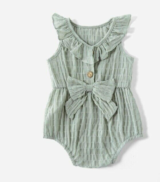 size 0-3m/3-6m new baby girl romper green ruffle romper & headband-Select Size.