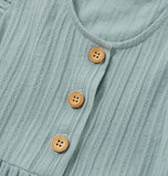 100% cotton green flutter sleeve button girls dress