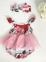 Girls Dress Toddler Size 12-18 months pink floral tutu dress & headband set