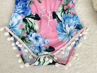 Baby Girls Clothing Size 6-9 months Pink Floral Pom Pom Trim Romper & Headband