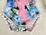 Baby Girls Clothing Size 6-9 months Pink Floral Pom Pom Trim Romper & Headband