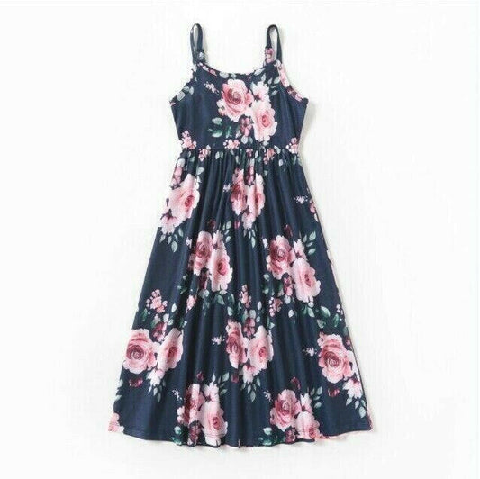 Girls Dress Size 2 years New Dark Blue Pink Floral Maxi Dress- 1 Left !