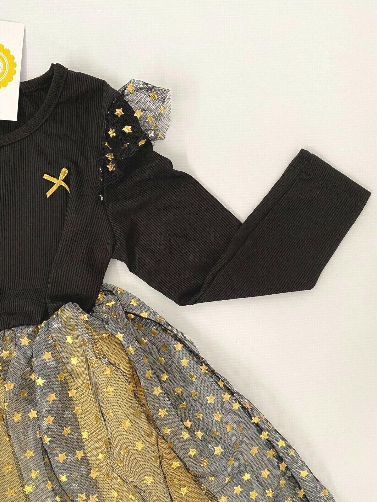 Ebony Black Gold Star Sprinkles Tulle Dress - Size 5-6 Years