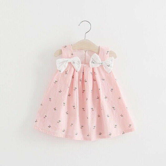 size 9-12m to 2-3y new girls dress Pink Floral Shoulder Bow Dress -Select Size