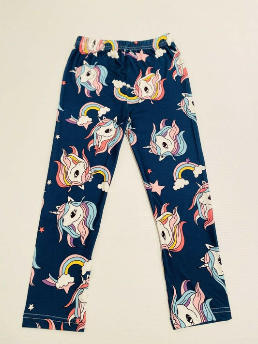 size 18-24m to 5-6 years new girls leggings navy blue rainbow unicorn leggings.