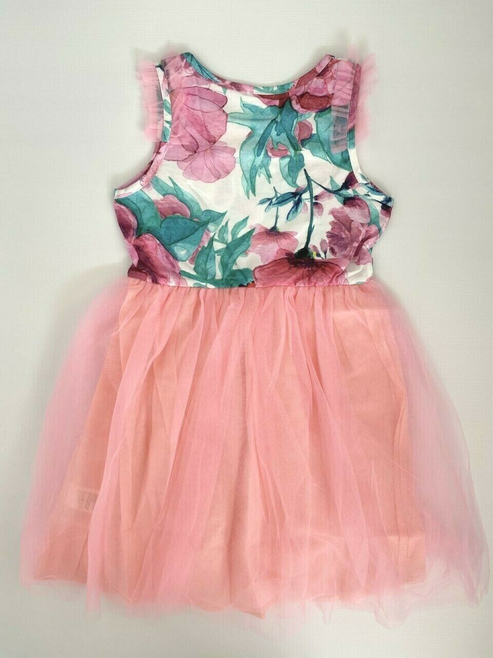 girls dress new size 3/4/6/7/8y  pink floral tulle flutter sleeve girls dress