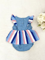 Baby Girls Dress Size 3-6 months Blue & Pink Striped Chambray Baby Girls Dress