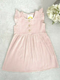 Girls Dress New Size  3-4 years 100% Cotton Pink Flutter Sleeve Button Dress