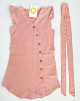 size 2y to 6-7 years new girls dress pink curve hem button dress with belt