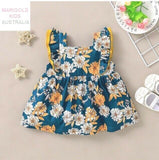 baby toddler girls dress size 6-9m to 3y teal blue & yellow floral flounce dress