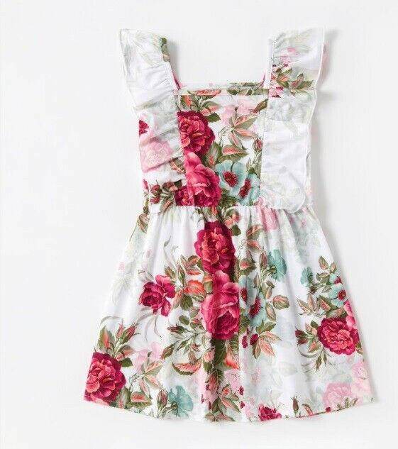 Girls Floral Dress Flutter Sleeve - Size 8-9 Years | Party & Casual Wear