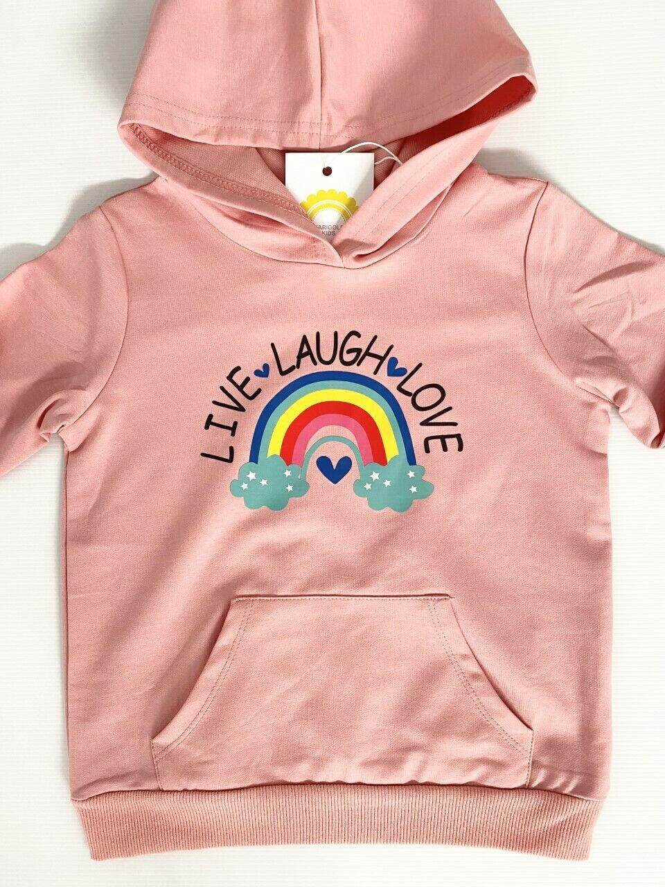 Girls Pink "Live-Laugh-Love" Hooded Long Sleeve Top print