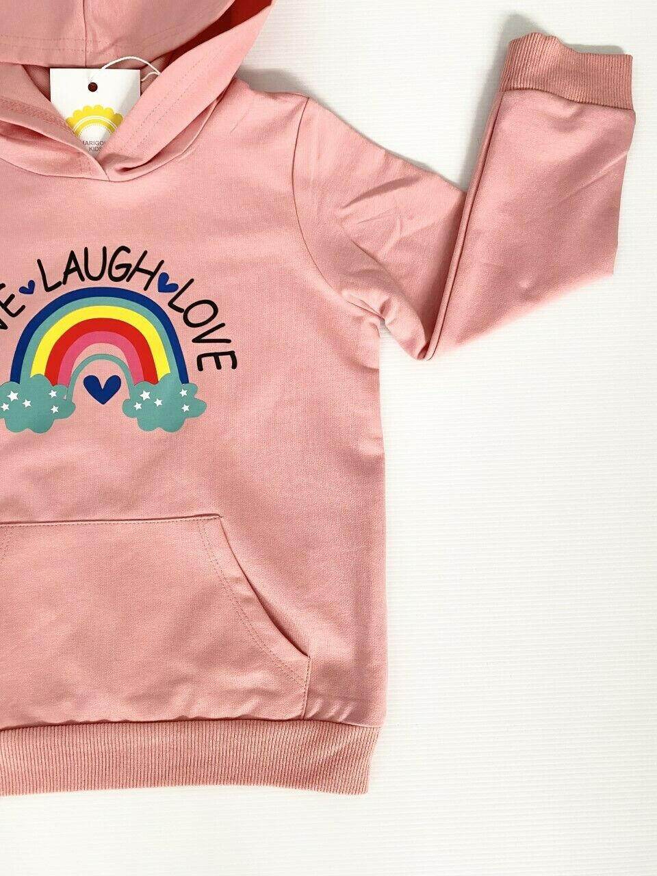 Girls Pink "Live-Laugh-Love" Hooded Long Sleeve Top sleeve