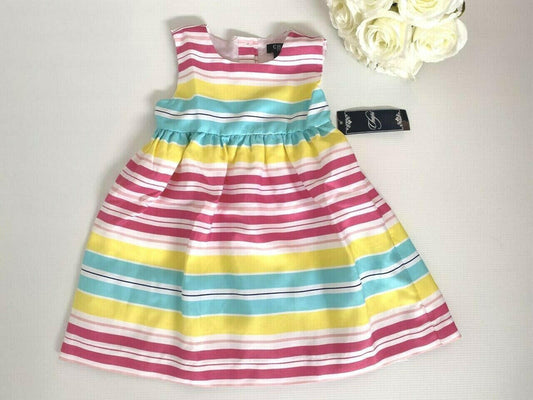 size 18 months new toddler girls dress multicolour striped dress & bloomers set - MARIGOLD 