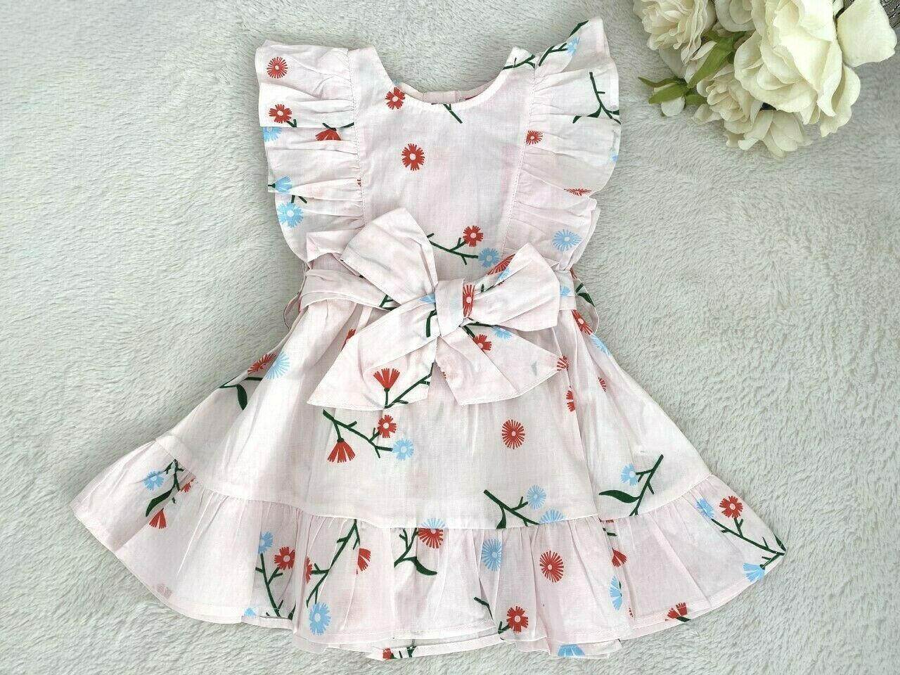 NEW Size 0,1,2 Girls Dress Pretty Pink Floral Belted Ruffle Dress- Select Size - MARIGOLD 