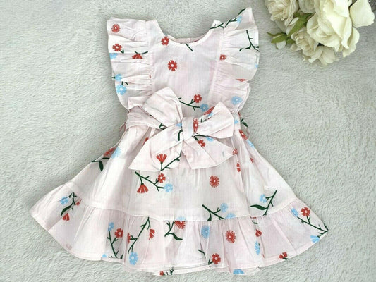 NEW Size 0,1,2 Girls Dress Pretty Pink Floral Belted Ruffle Dress- Select Size - MARIGOLD 