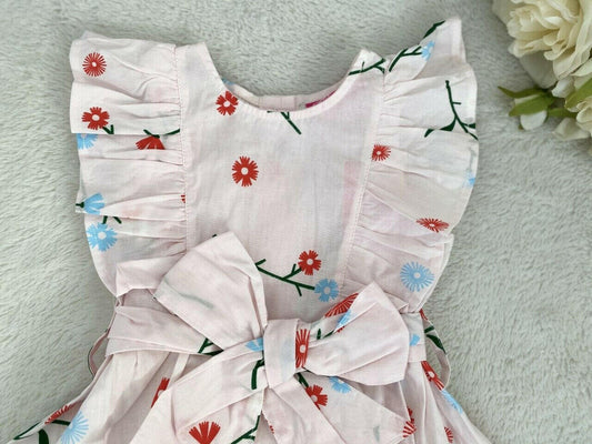 NEW Size 0,1,2 Girls Dress Pretty Pink Floral Belted Ruffle Dress- Select Size - MARIGOLD 