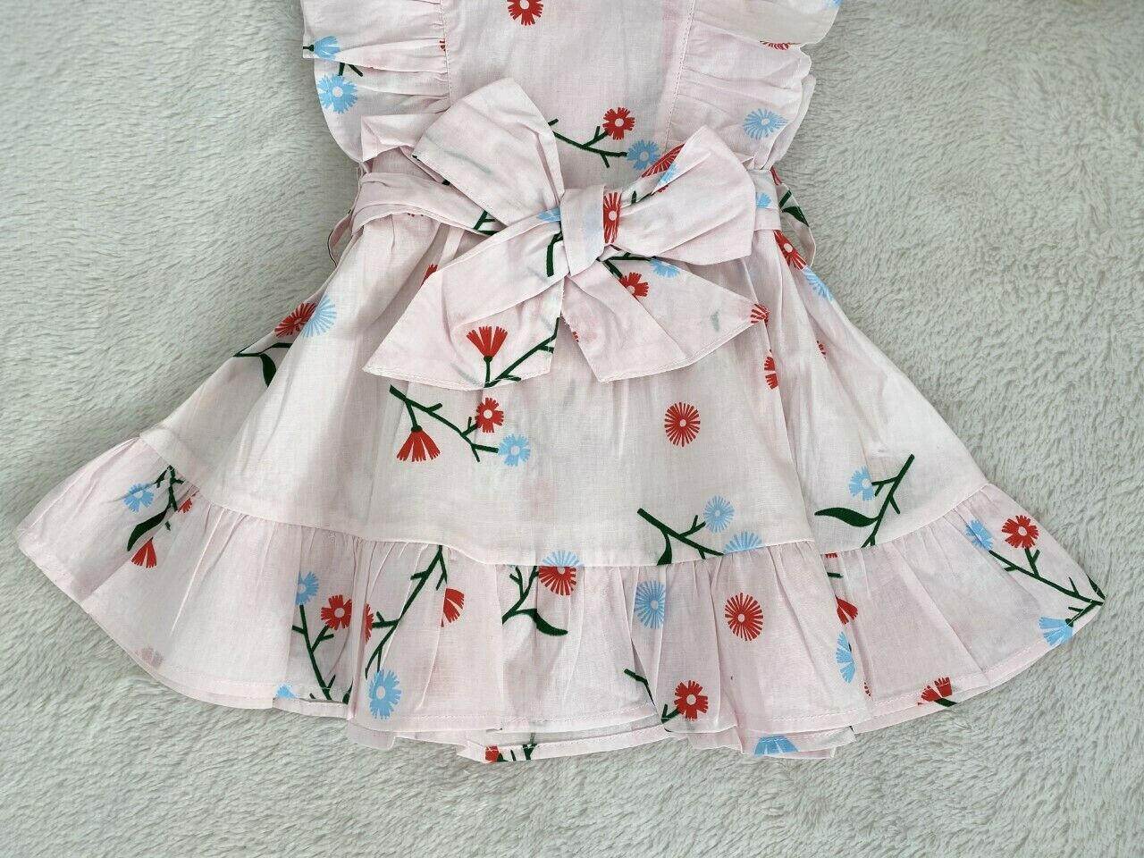 NEW Size 0,1,2 Girls Dress Pretty Pink Floral Belted Ruffle Dress- Select Size - MARIGOLD 