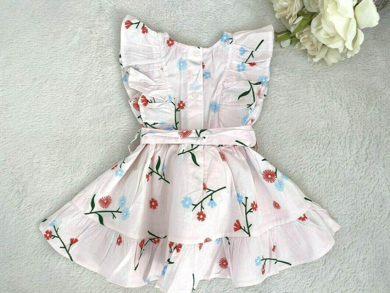 NEW Size 0,1,2 Girls Dress Pretty Pink Floral Belted Ruffle Dress- Select Size - MARIGOLD 