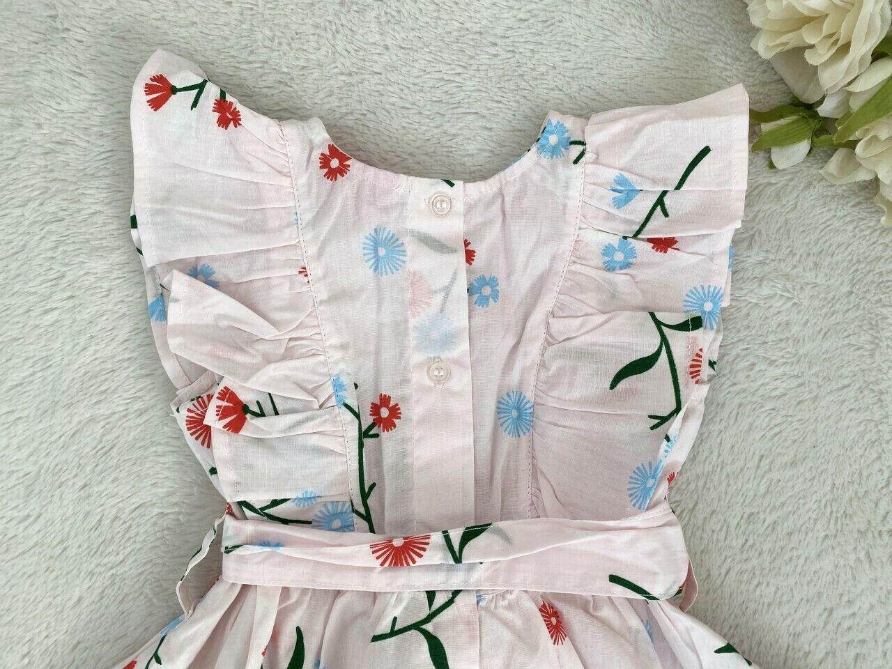 NEW Size 0,1,2 Girls Dress Pretty Pink Floral Belted Ruffle Dress- Select Size - MARIGOLD 