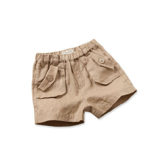 Boys 100% Linen Shorts - Beige Natural - 18 Months - MARIGOLD 