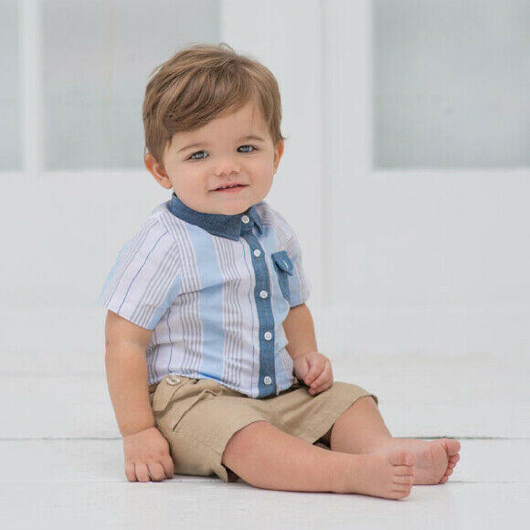 Boys Beige Linen Shorts - Size 24 Months - MARIGOLD 