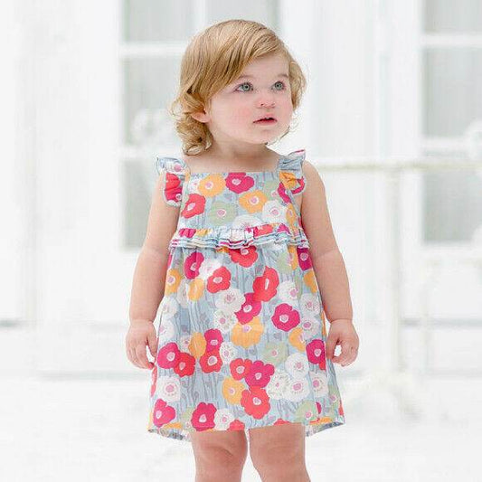 girls dress size 24 months cotton blue floral flutter sleeve baby girls dress - MARIGOLD 