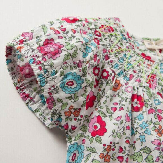 NEW Size 24 months Toddler Girls Dress 100% Cotton Floral Pink Hem Girls Dress - MARIGOLD 