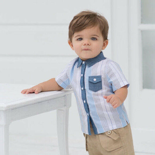 NEW Size 24 months Boys Shirt Boys Blue Grey Stripe Shirt - MARIGOLD 