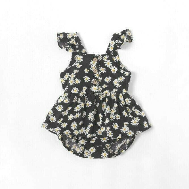 Daisy Flutter Sleeve Cotton Baby Dress - Snap and Button Details - MARIGOLD 