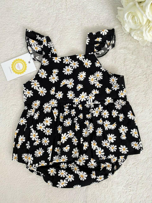 Daisy Flutter Sleeve Cotton Baby Dress - Snap and Button Details - MARIGOLD 