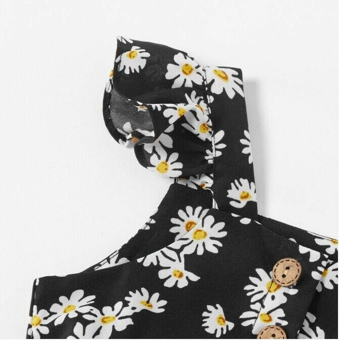 Daisy Flutter Sleeve Cotton Baby Dress - Snap and Button Details - MARIGOLD 