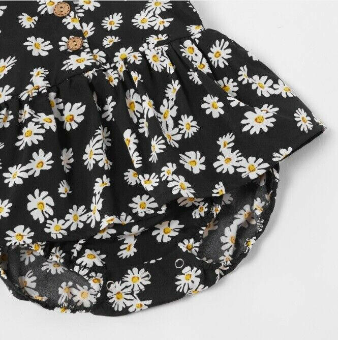 Daisy Flutter Sleeve Cotton Baby Dress - Snap and Button Details - MARIGOLD 