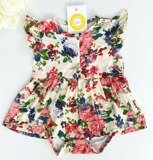 Pink Floral Print Yellow Baby Girl's Dress - MARIGOLD 