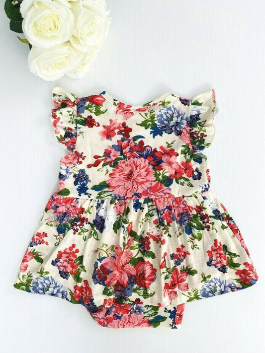 Pink Floral Print Yellow Baby Girl's Dress - MARIGOLD 