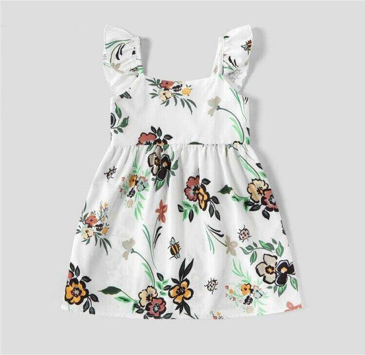 NEW Size 9-12 months Baby Dress Flowers LadyBug Bumble Bee print White Dress - MARIGOLD 