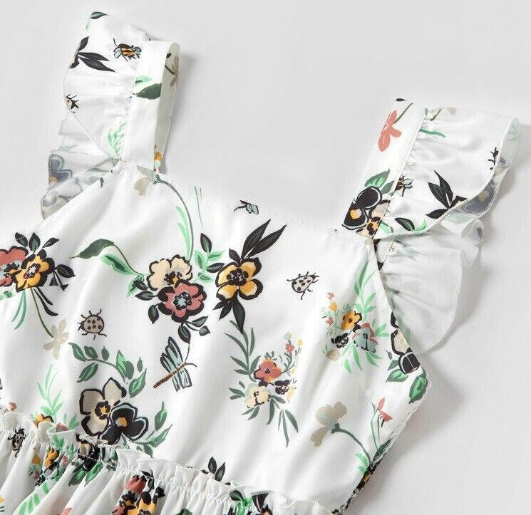 NEW Size 9-12 months Baby Dress Flowers LadyBug Bumble Bee print White Dress - MARIGOLD 