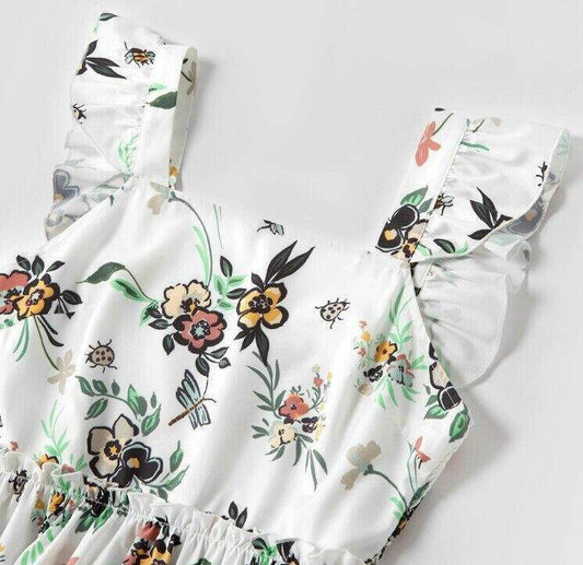 NEW Size 9-12 months Baby Dress Flowers LadyBug Bumble Bee print White Dress - MARIGOLD 