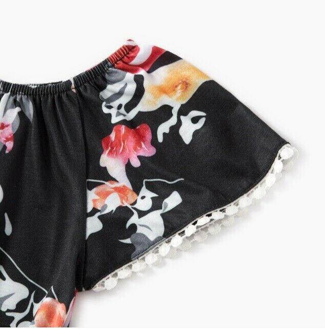 NEW Size 6-9 months Baby Girls Bodysuit Black Floral Flutter Sleeve Romper - MARIGOLD 