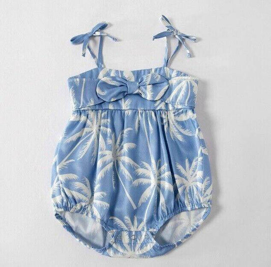 size 3-6 months new baby girls romper blue tropical palms baby girl romper - MARIGOLD 