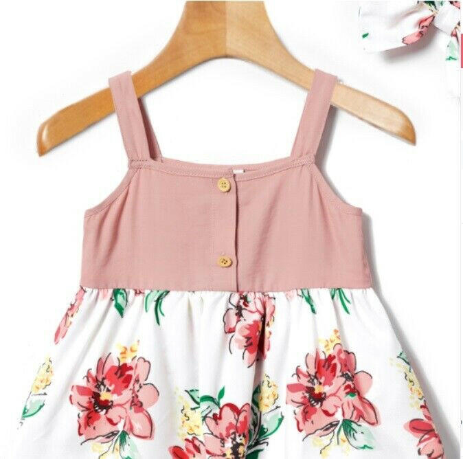 Dusty Pink & Floral Baby Dress & Bow Headband - MARIGOLD 