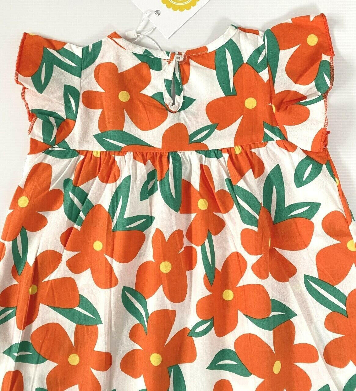 Tangerine Floral Flutter Sleeve Baby/Toddler Dress (100% Cotton) - MARIGOLD 