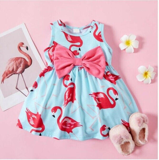 Baby Girls Dress Pink Flamingo Print Blue Baby Dress - MARIGOLD 