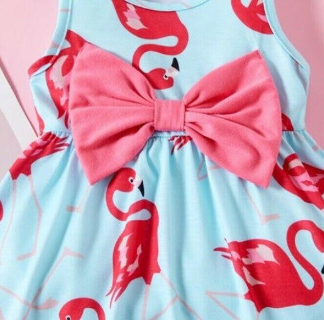 Baby Girls Dress Pink Flamingo Print Blue Baby Dress - MARIGOLD 