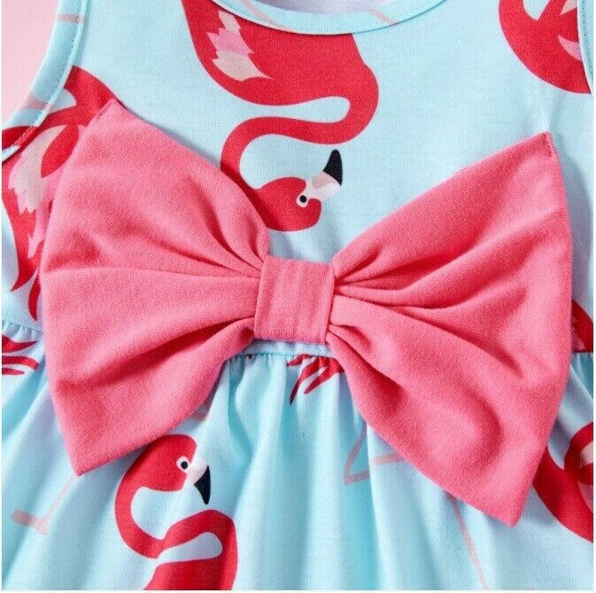 Baby Girls Dress Pink Flamingo Print Blue Baby Dress - MARIGOLD 