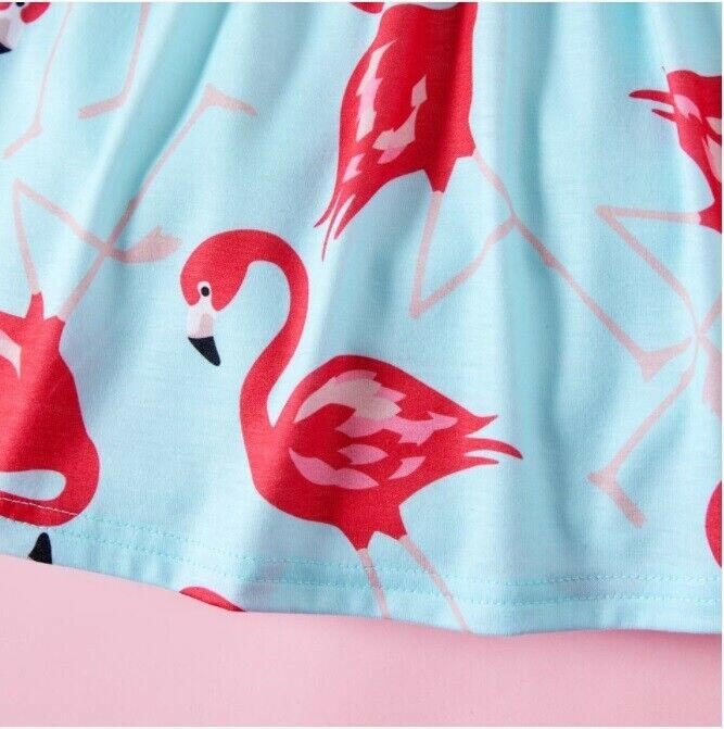 Baby Girls Dress Pink Flamingo Print Blue Baby Dress - MARIGOLD 